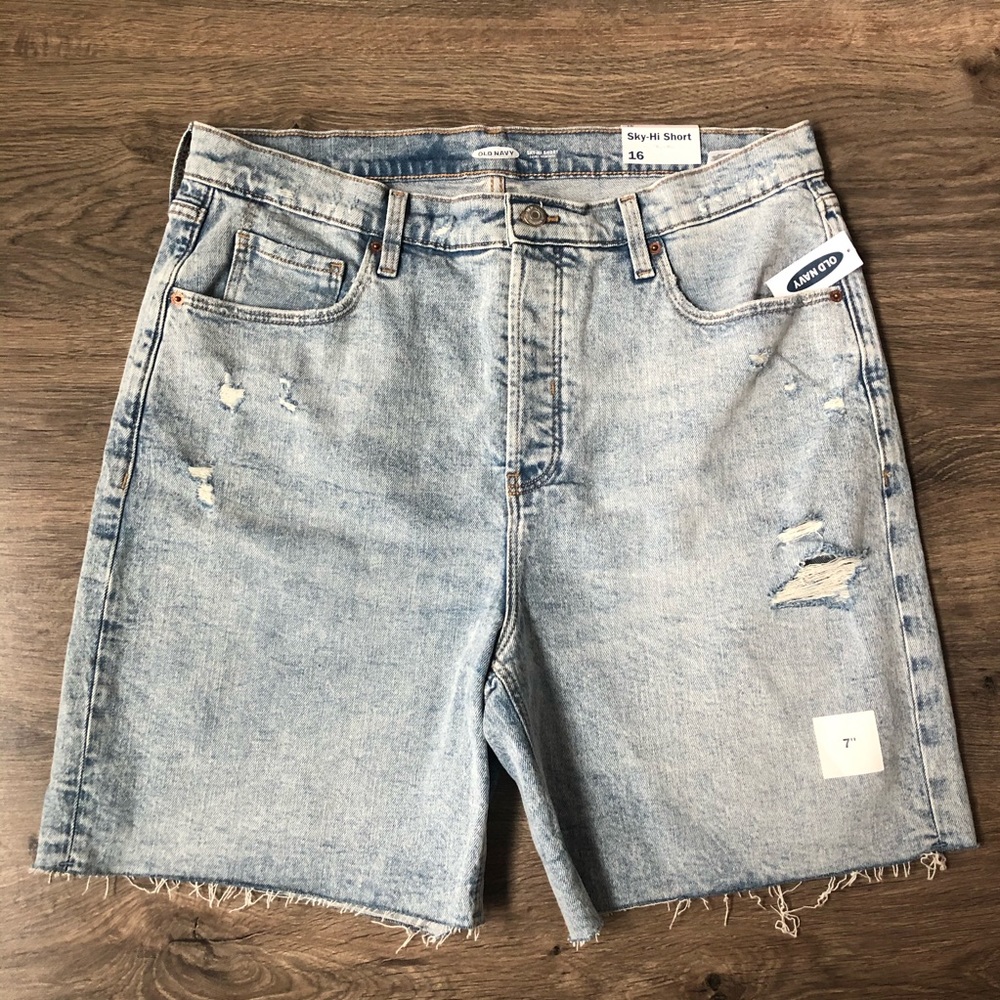 Extra High Rise Distressed Denim Shorts